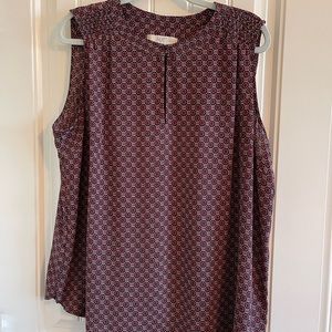 LOFT Red Patterned Sleeveless Blouse